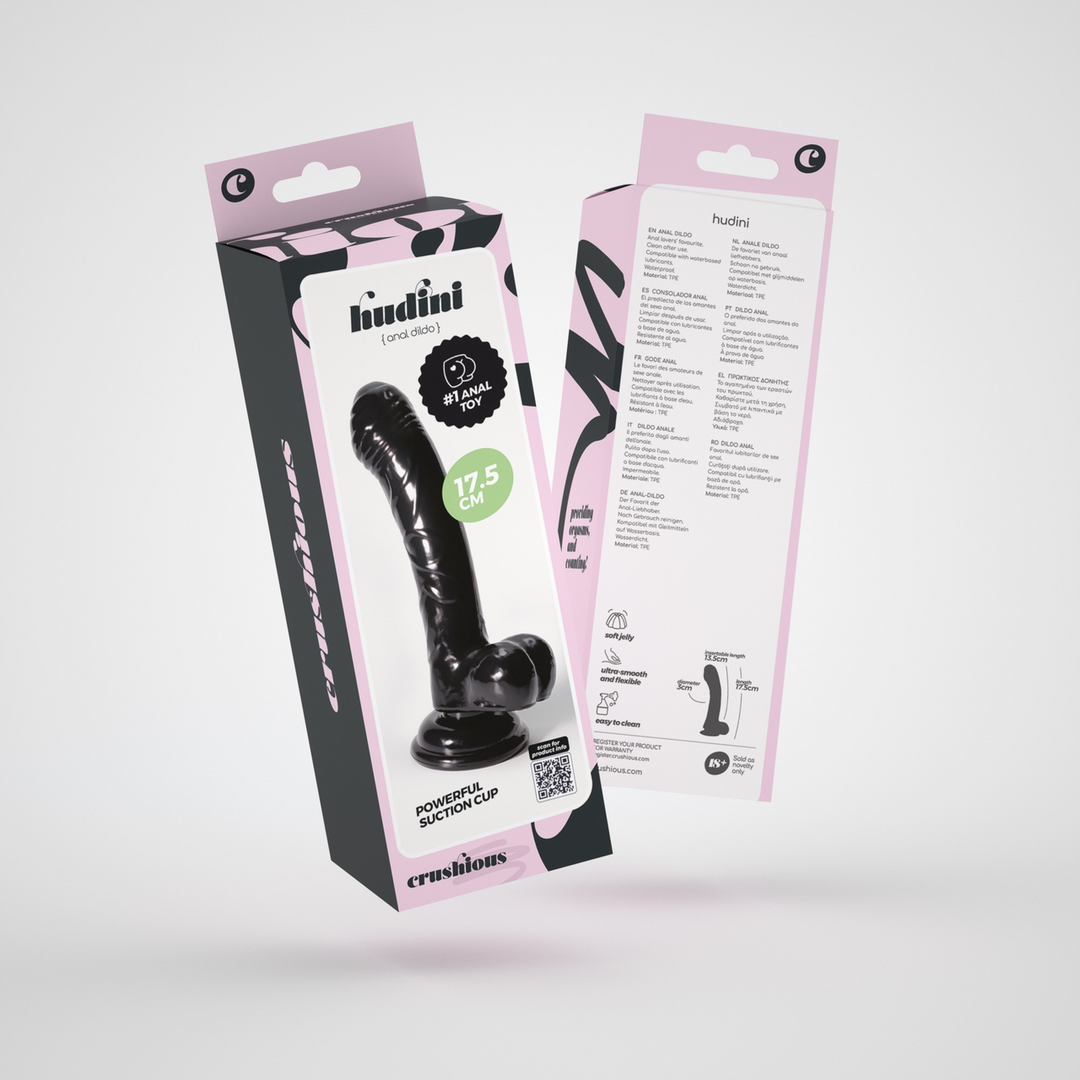 Crushious Hudini - Jelly Flexibele Anale Dildo - 6,9/ 17,5 cm - Zwart (7403254158825)