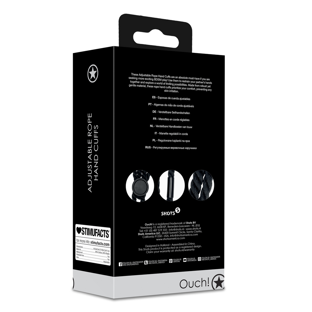 Ouch! by shots Verstelbare Touw Handboeien - Zwart (8714273047977)