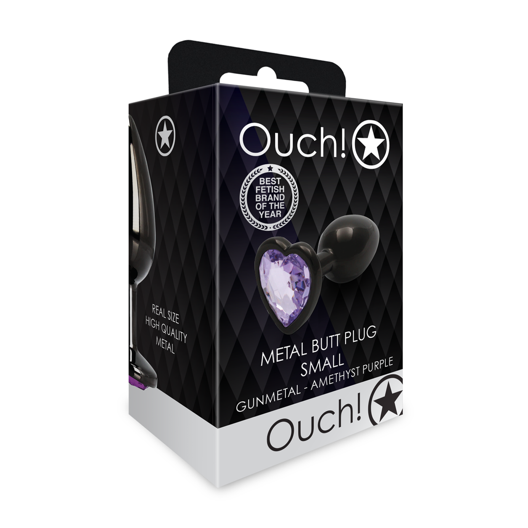 Ouch! by shots Heart Gem Butt Plug - Klein - Gunmetal/Amethyst Paars (8714273493347)