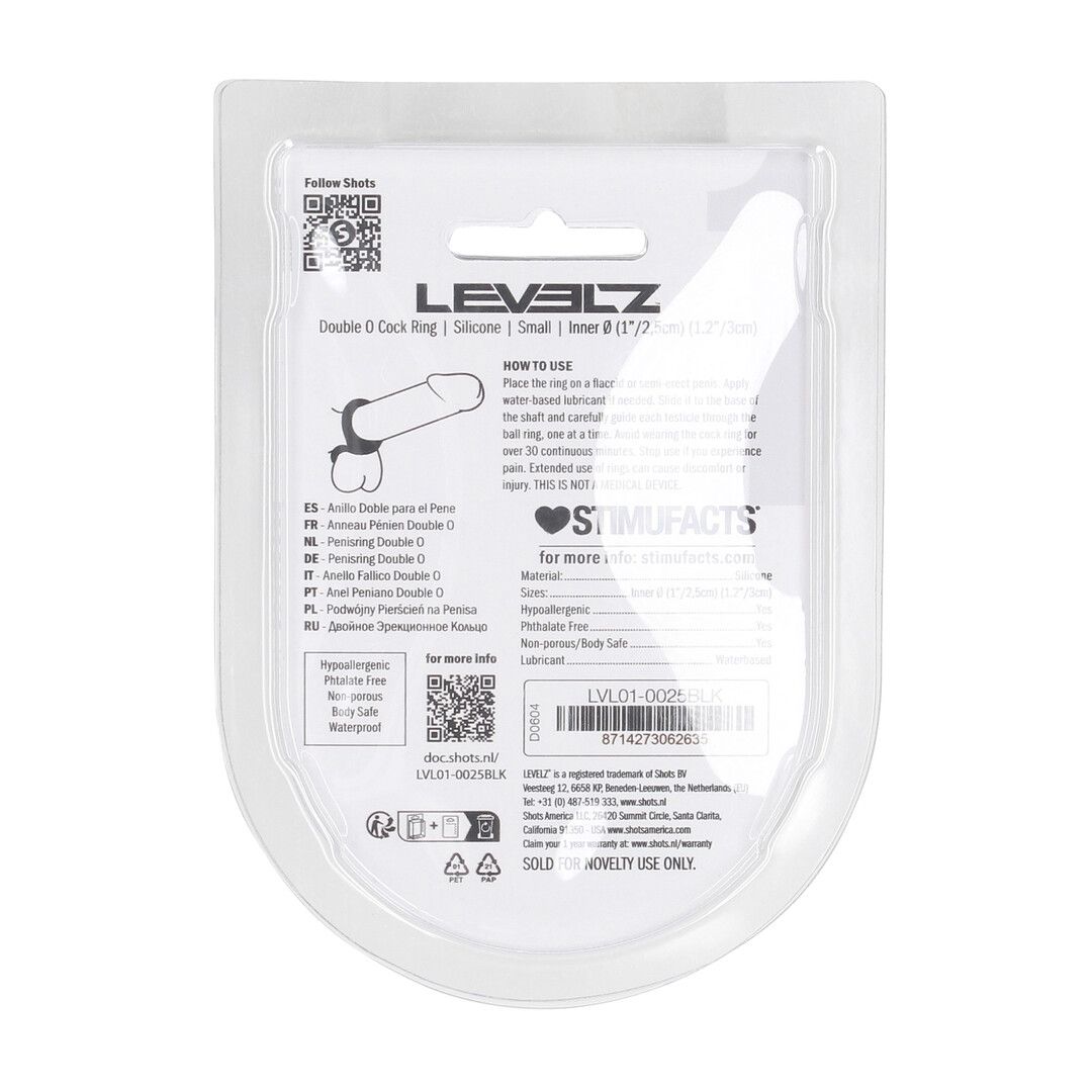 Levelz by shots Double O Siliconen Cockring - S - Zwart (8714273062635)