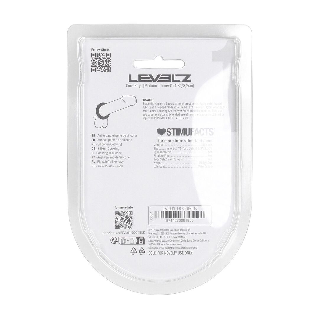 Levelz by shots Vloeibare Siliconen Cockring - M - Zwart (8714273061850)