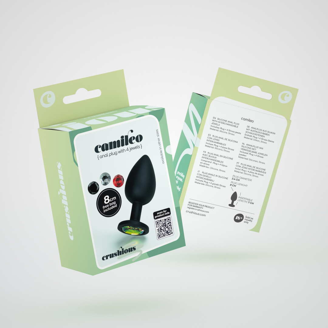 Crushious Camileo - Anale Plug met Vier Verwisselbare Edelstenen - Medium - Zwart (7403254158573)