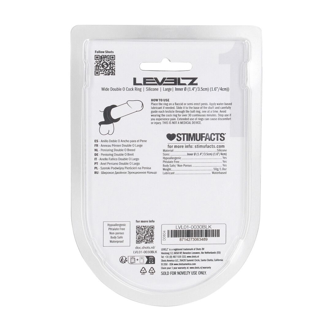 Levelz by shots Brede Dubbele O Siliconen Cockring - L - Zwart (8714273063489)