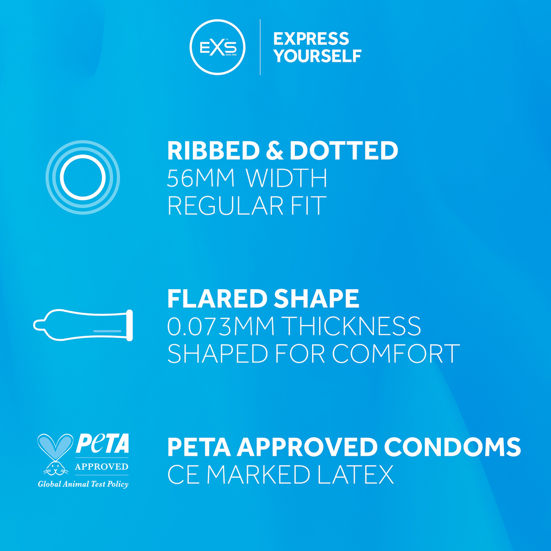 EXS 3 in 1 - Geribbeld, Gevuld en Uitgebreid - Condoms - 100 Stuks (5027701005856)
