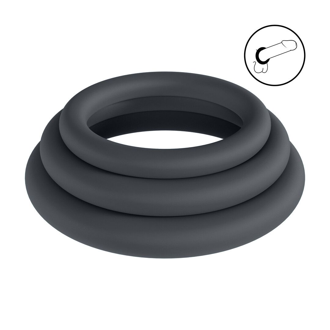 Levelz by shots Classic Silicone Cockring Set van 3 - XS/S/M - Zwart (8714273061898)