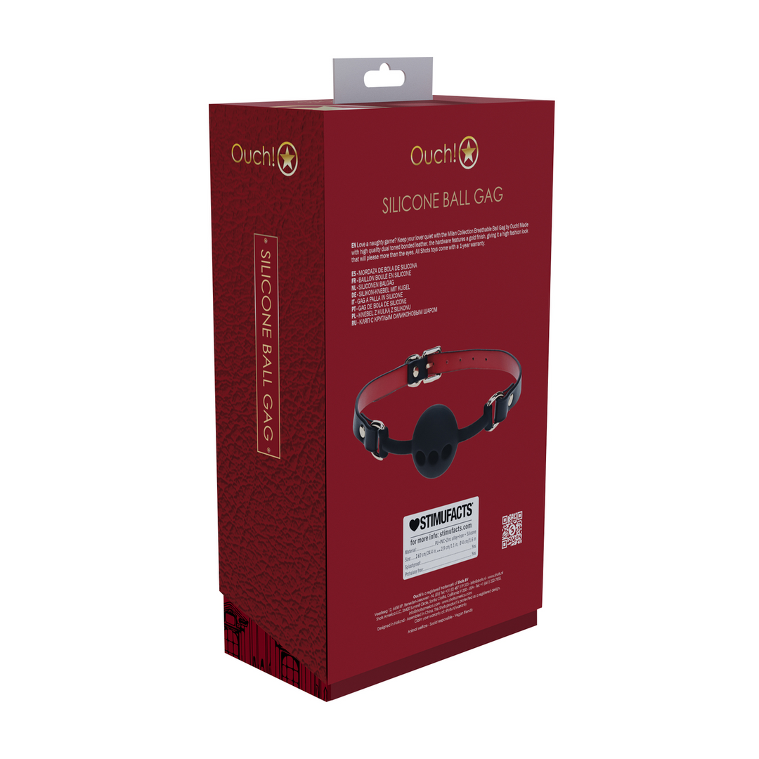 Ouch! by shots Milan Collectie - Siliconen Ball Gag - Zwart/Rood (8714273056009)
