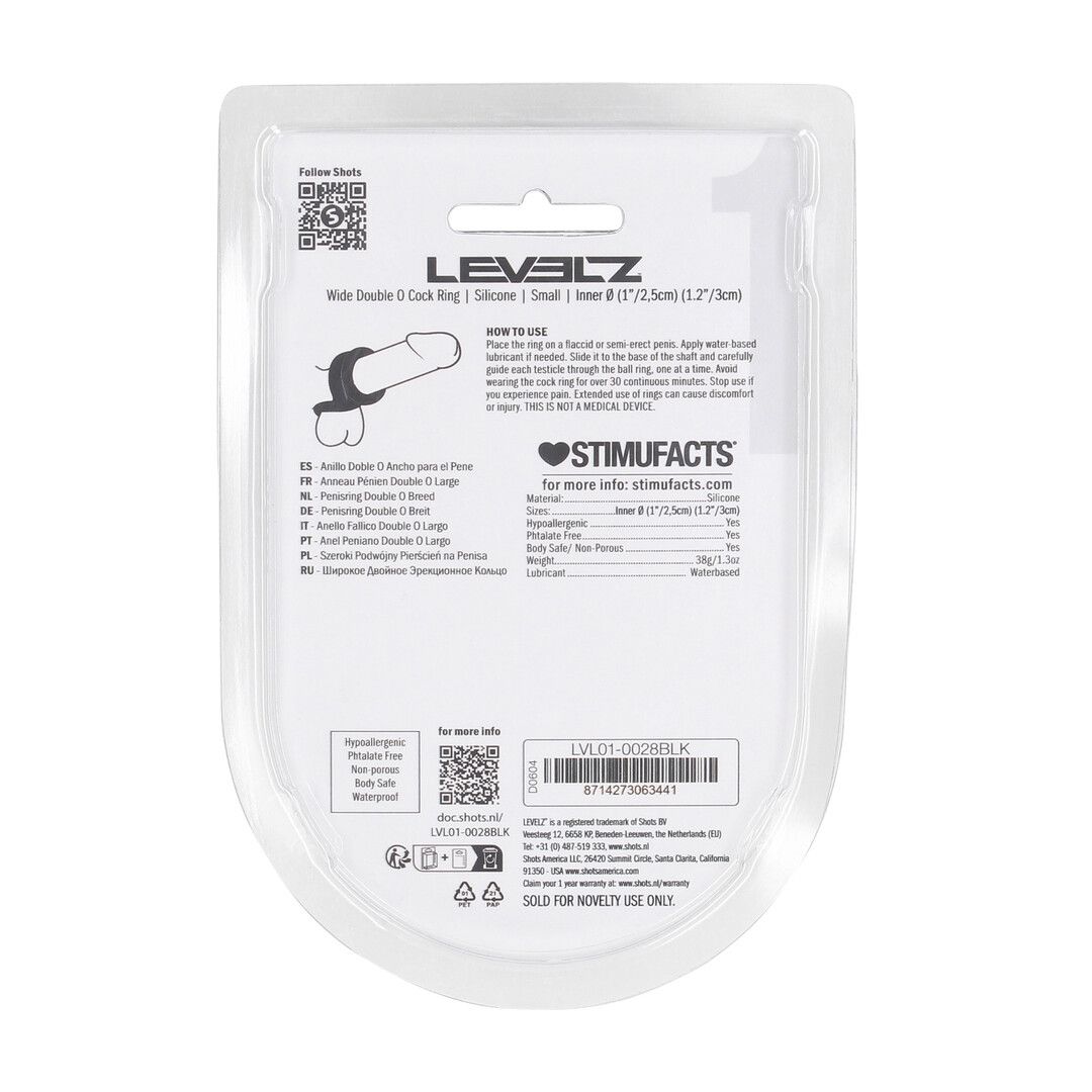 Levelz by shots Brede Dubbele O Siliconen Cockring - S - Zwart (8714273063441)