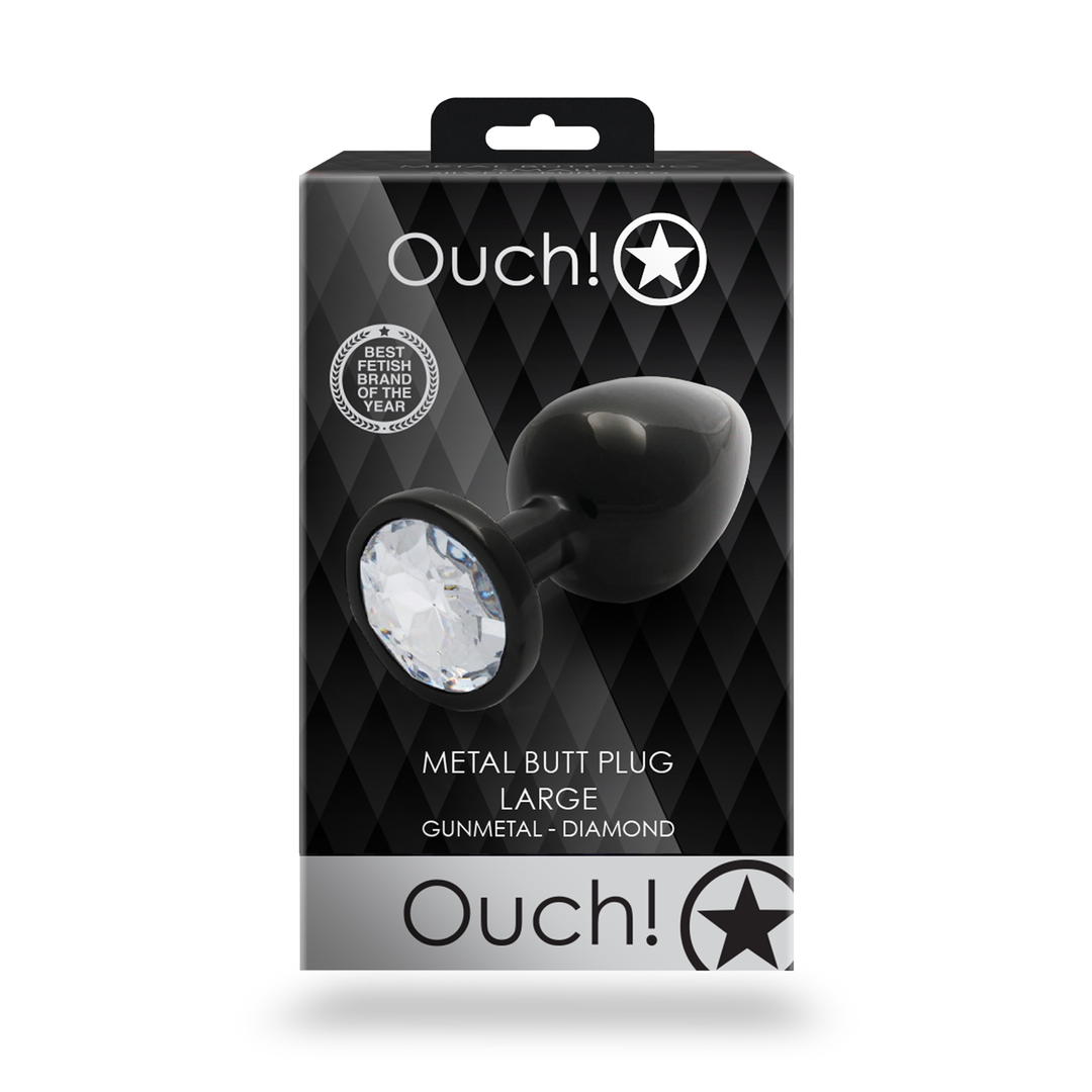 Ouch! by shots Ronde Edelsteen Butt Plug - Groot - Gunmetal/Diamant (8714273493279)