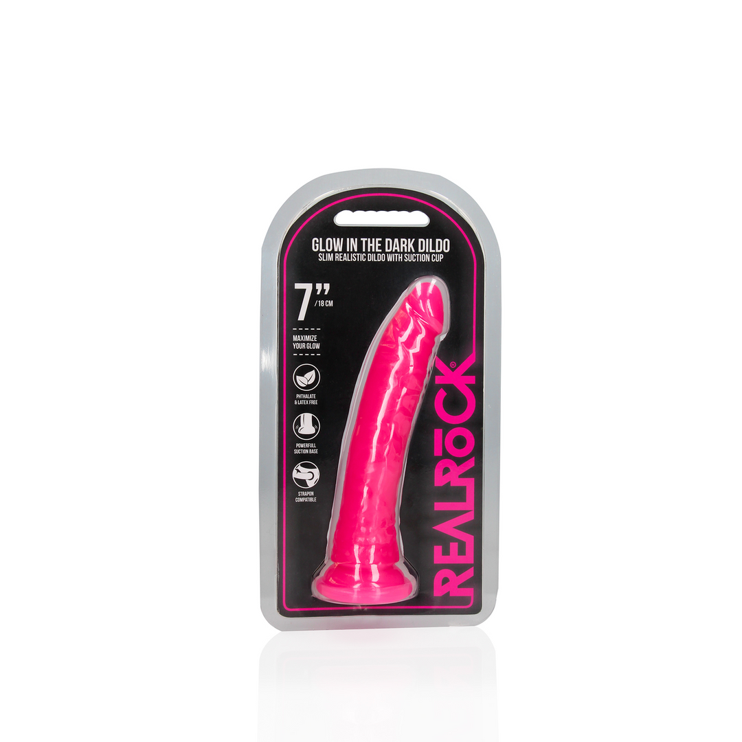 Realrock by shots Slim Realistisch Dildo met Zuignap - Glow in the Dark - 7'' / 18 cm (8714273493941)