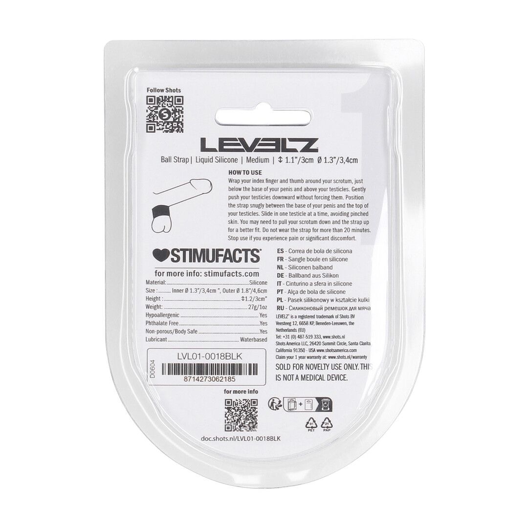 Levelz by shots Vloeibare Silicoen Balriem - M - 34mm - Zwart (8714273062185)