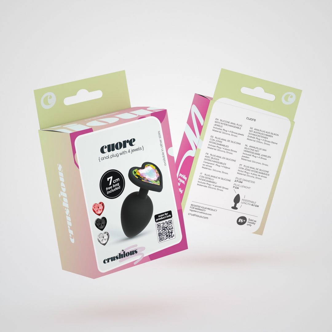 Crushious Cuore - Anale Plug met Vier Verwisselbare Edelstenen - Klein - Zwart (7403254158467)