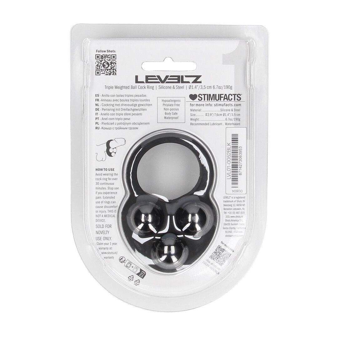 Levelz by shots Vloeibare Siliconen Drievoudig Gewogen Bal Cockring - Zwart (8714273063953)