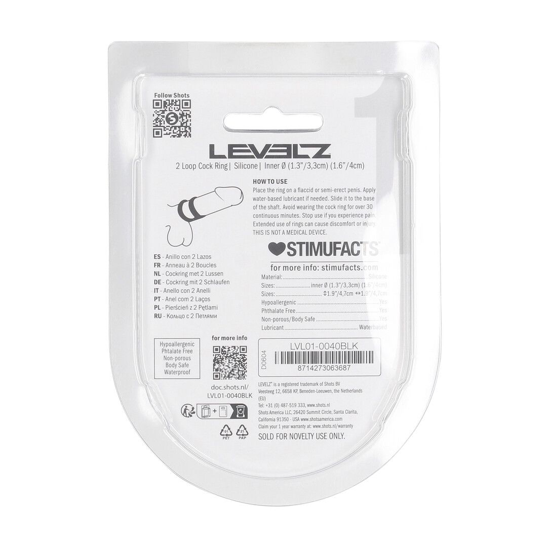 Levelz by shots 2 Loop Siliconen Cockring - Zwart (8714273063687)