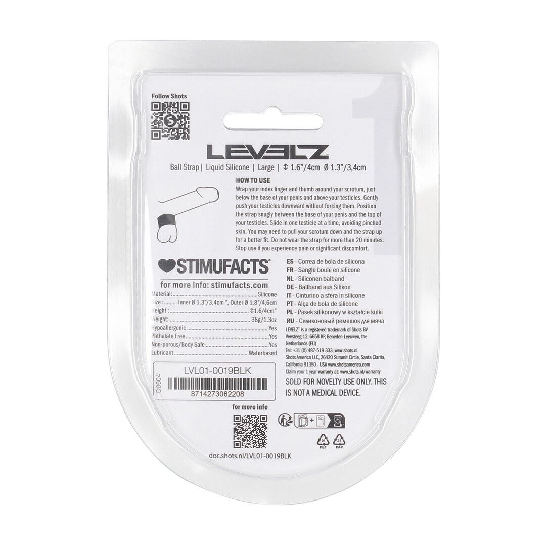 Levelz by shots Vloeibare Siliconen Balriem - L - 34mm - Zwart (8714273062208)