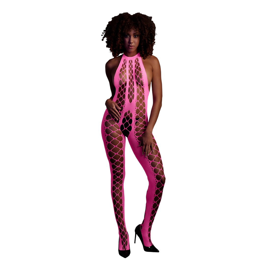Ouch! by shots Bodystocking met Halterneck - One Size - Neon Pink (8714273493514)