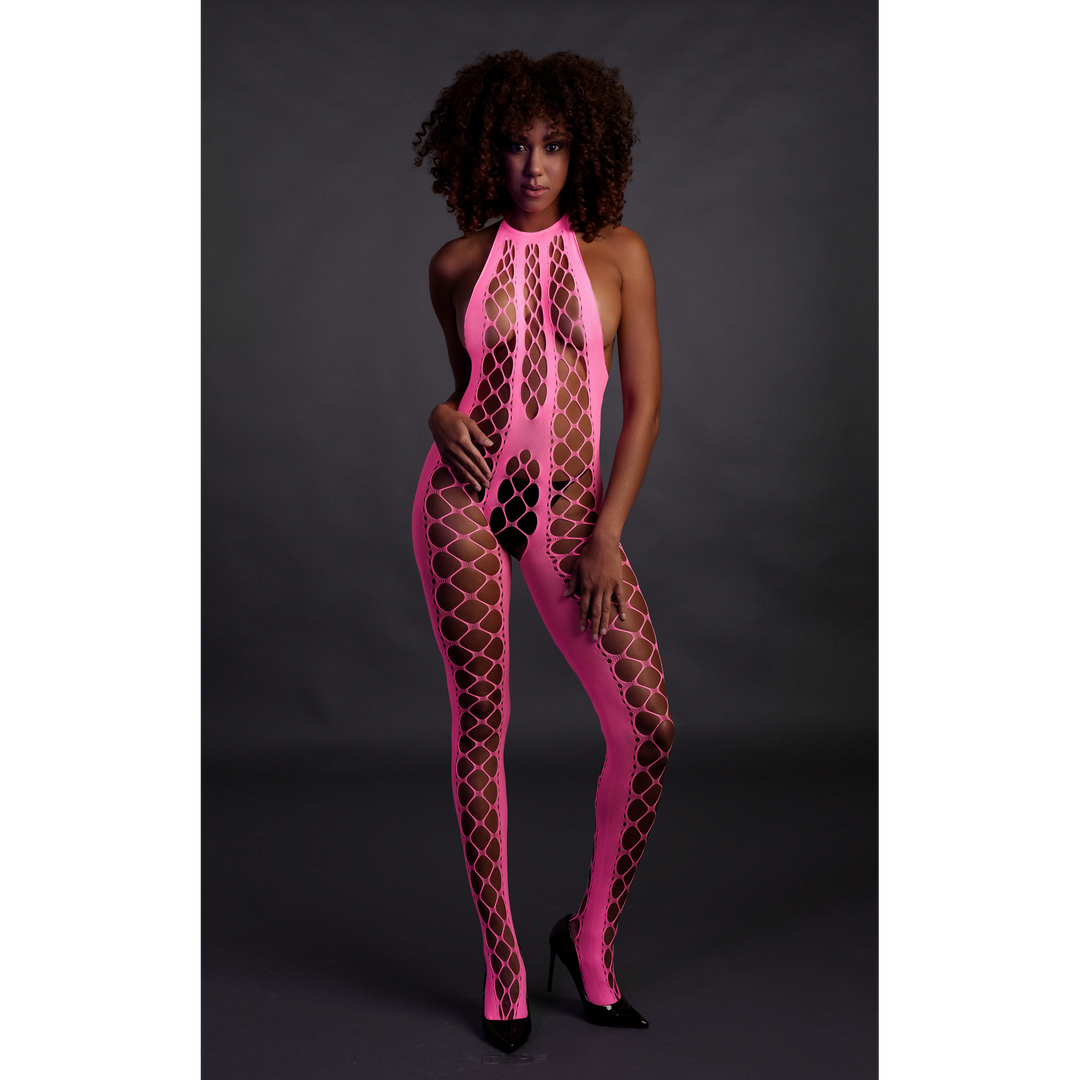 Ouch! by shots Bodystocking met Halterneck - One Size - Neon Pink (8714273493514)