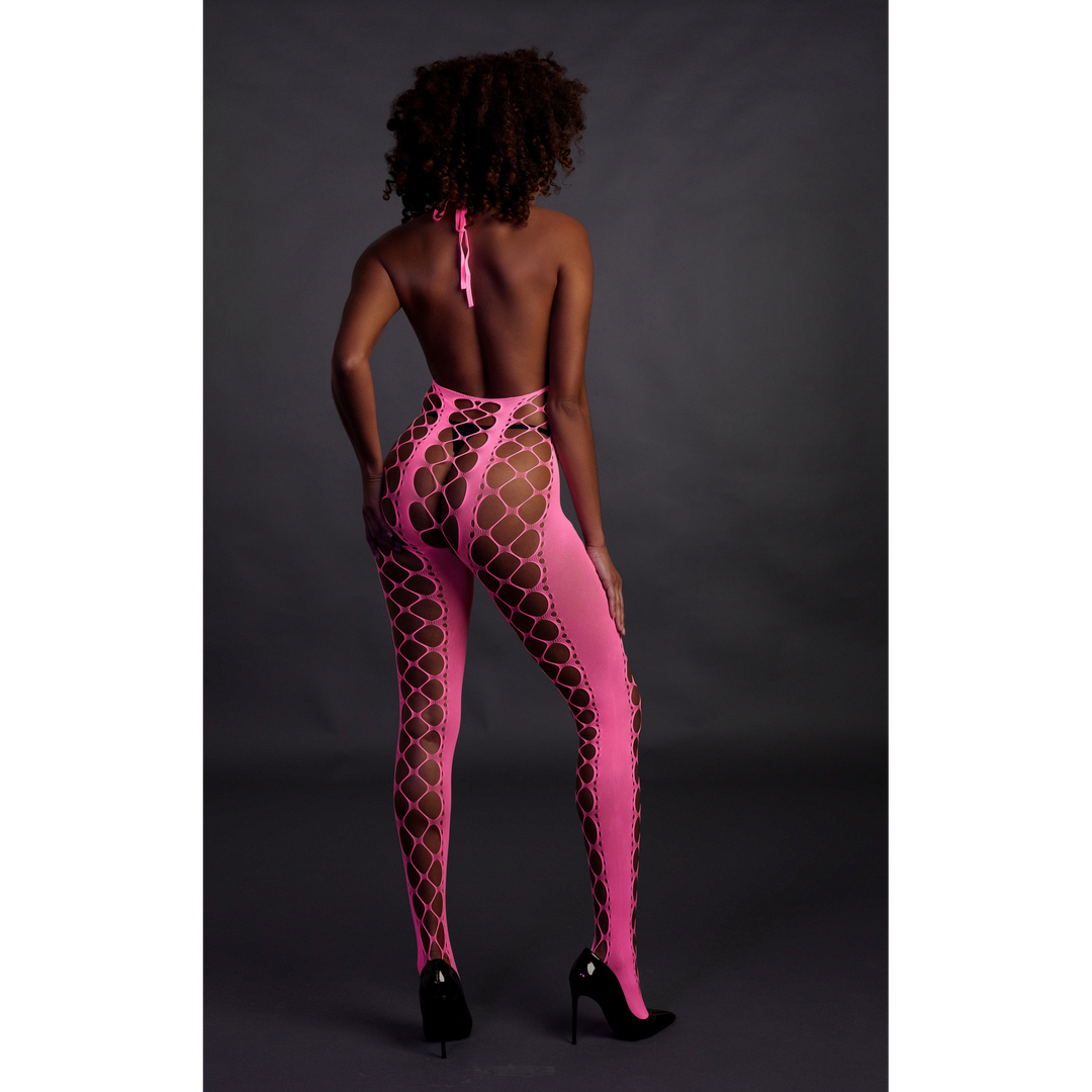 Ouch! by shots Bodystocking met Halterneck - One Size - Neon Pink (8714273493514)