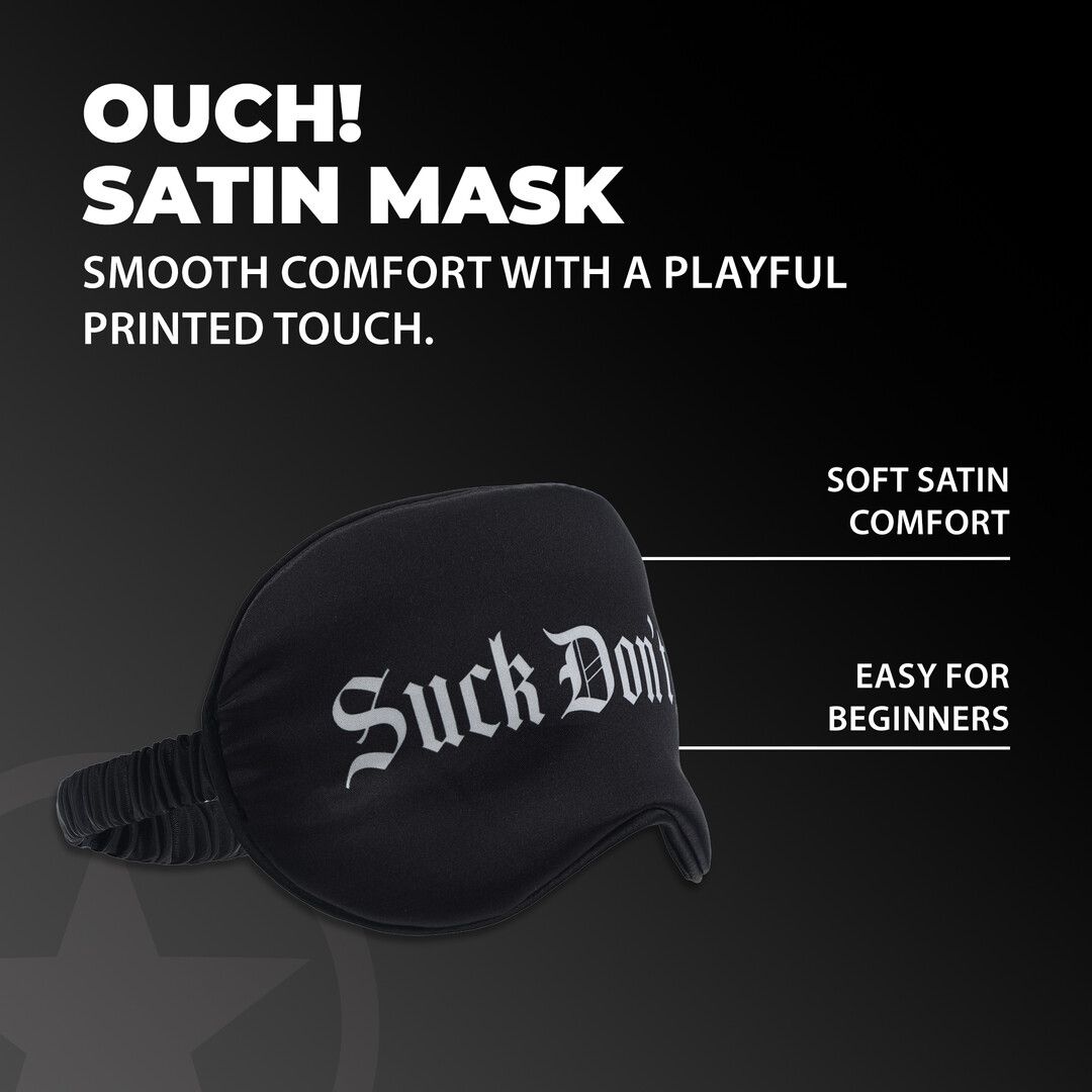 Ouch! by shots Suck Don't Bite - Gedrukte Satijnen Masker - Zwart (8714273028488)