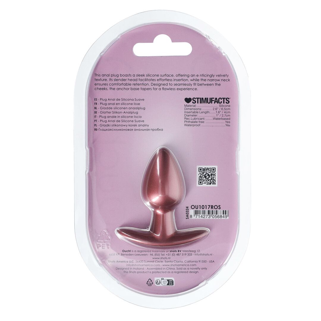 Ouch! by shots Zachte Silicone Anale Plug - Klein - 2,6 / 6,5 cm - Roségoud (8714273056849)