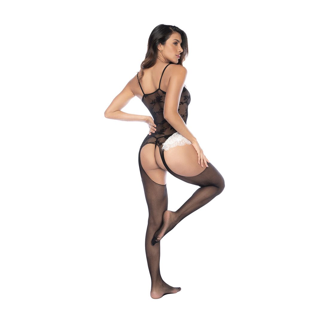 Mapalé Maid Visnet Bodystocking - Één maat - Zwart/Wit (190602299411)