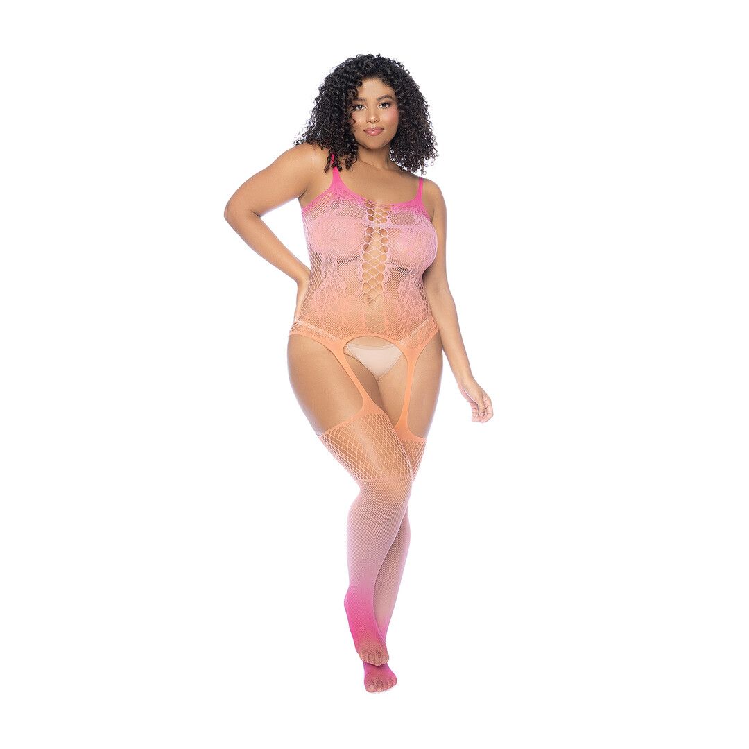 Mapalé Bloemen Ombre Bodystocking - Koning Maat - Zonsondergang (190602203968)