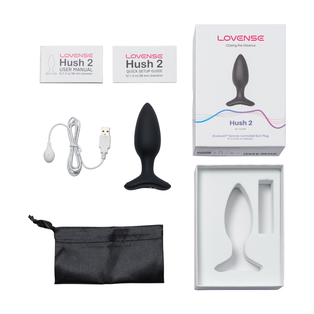 Lovense Hush 2 - App-bestuurde Vibrerende Buttplug - 1,5 / 3,8 cm - Zwart (728360599803)