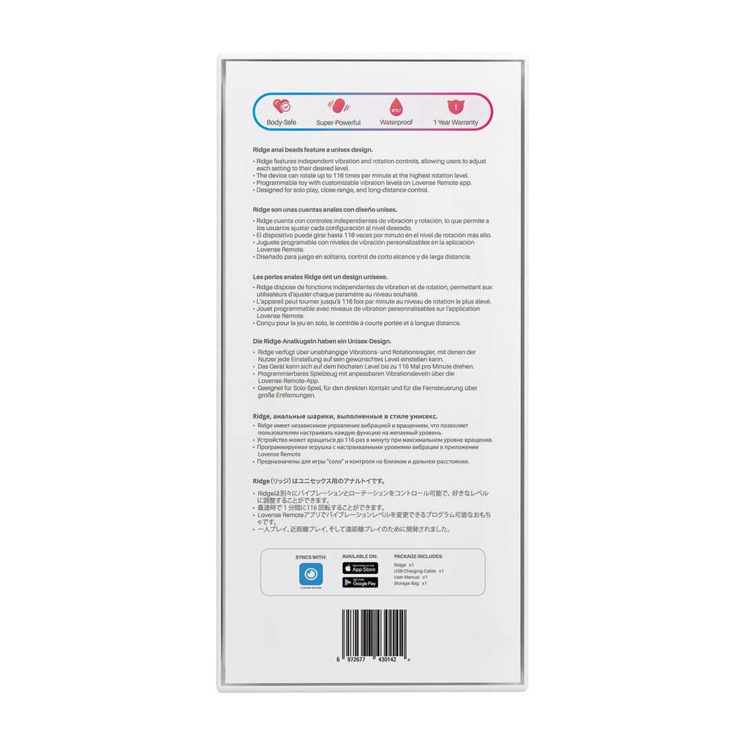 Lovense Ridge - App-bestuurde Vibrerende en Draaiende Anale Parels - Zwart (6972677430142)