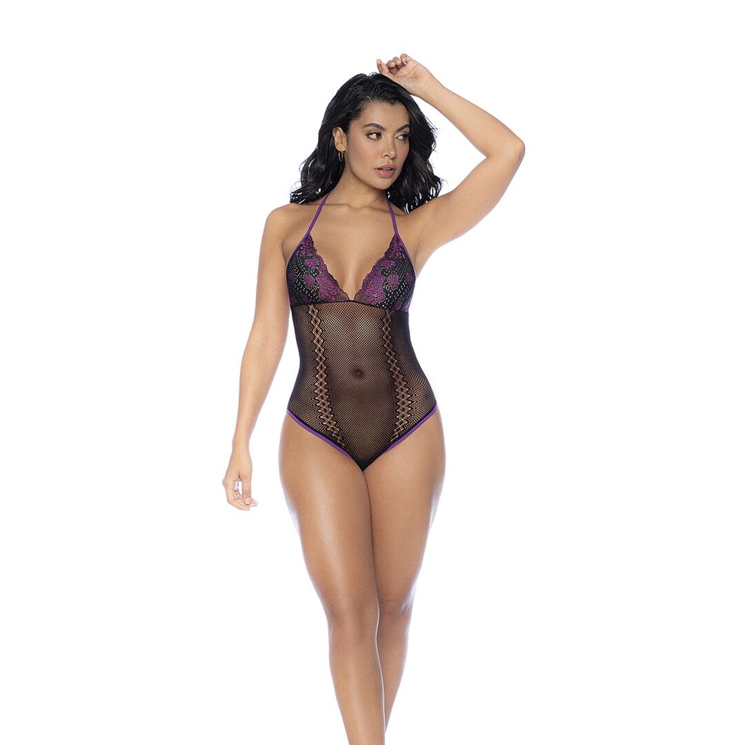 Mapalé Visnet en Kant Bodysuit Set - One Size - Zwart/Paarse (190602203975)
