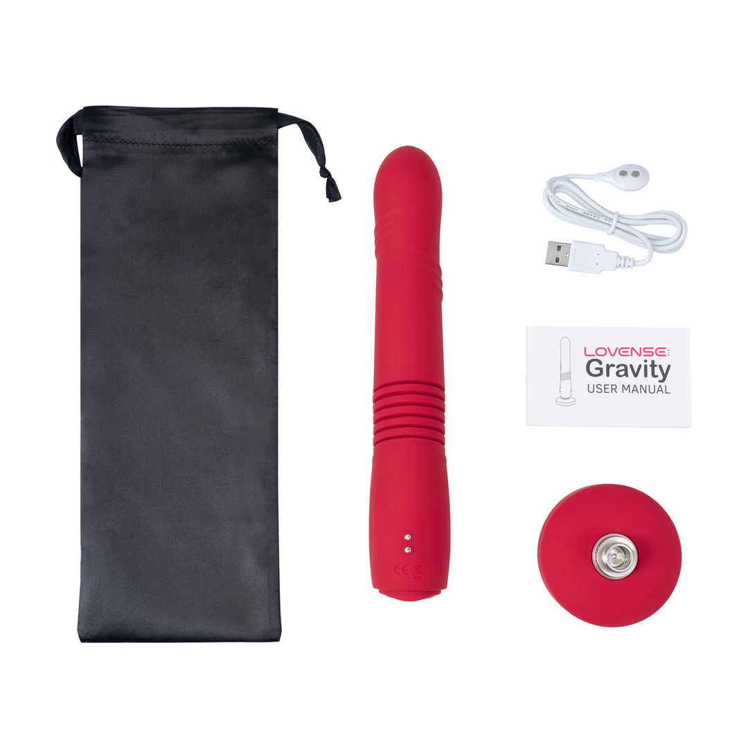Lovense Gravity - App-gestuurde Automatische Duw- en Vibrerende Dildo - Rood (6972677430104)