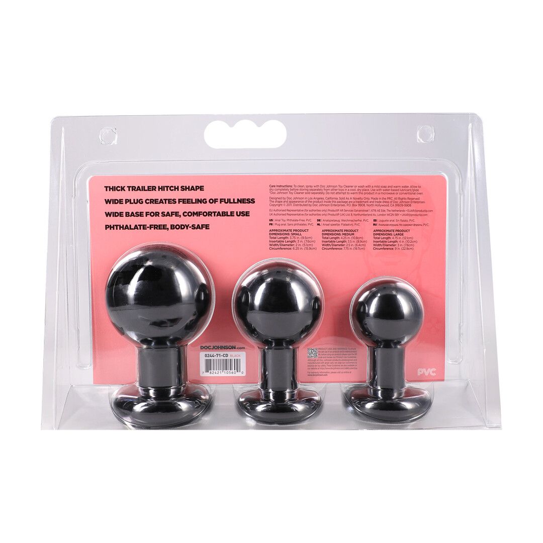 Doc johnson The Classic - Round Butt Plug - 3 Piece Set - Black (782421105600)
