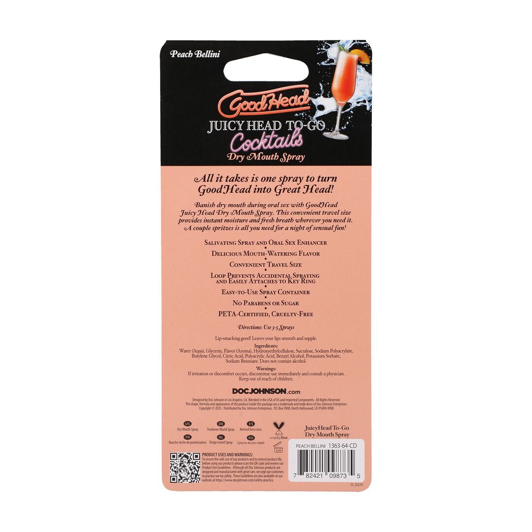Doc johnson Juicy Head - Cocktails - Dry Mouth Spray To-Go - Peach Bellini - 0.3 fl oz / 9 ml (782421098735)
