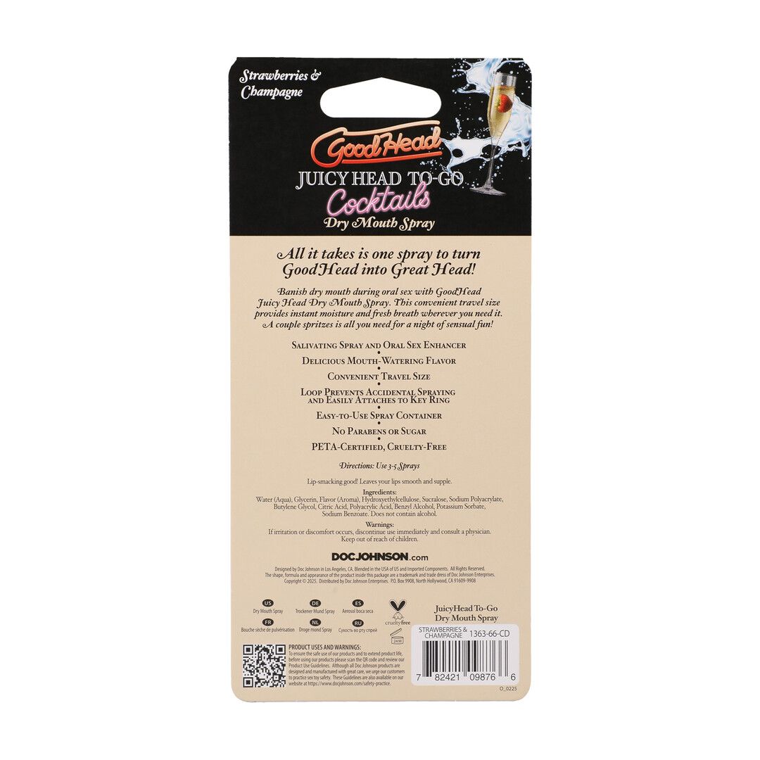 Doc johnson Juicy Head - Cocktails - Dry Mouth Spray To-Go - Strawberries and Champagne - 0.3 fl oz / 9 ml (782421098766)