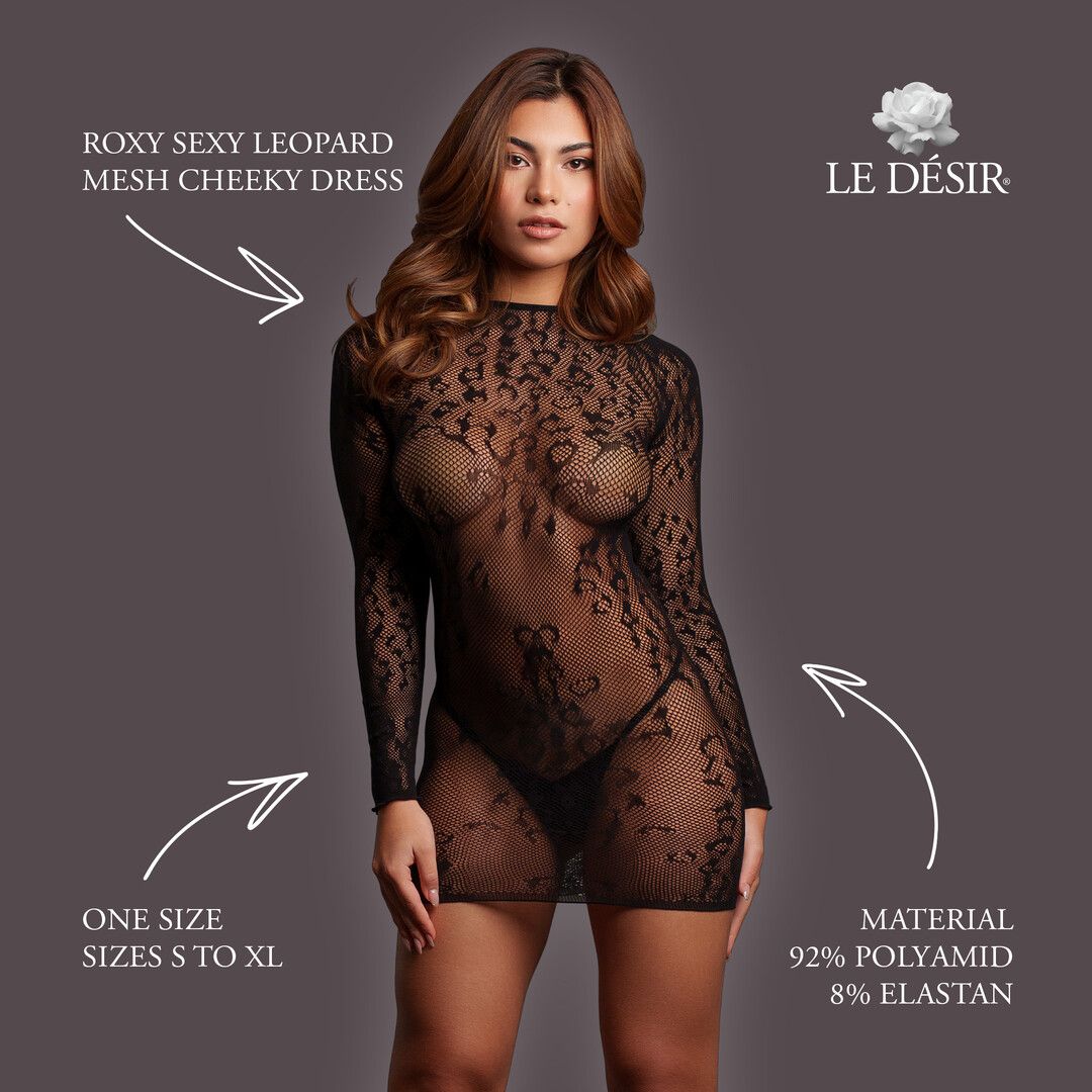 Le désir by shots Roxy - Sexy Leopard Mesh Cheeky Dress - One Size - Black (8714273020840)