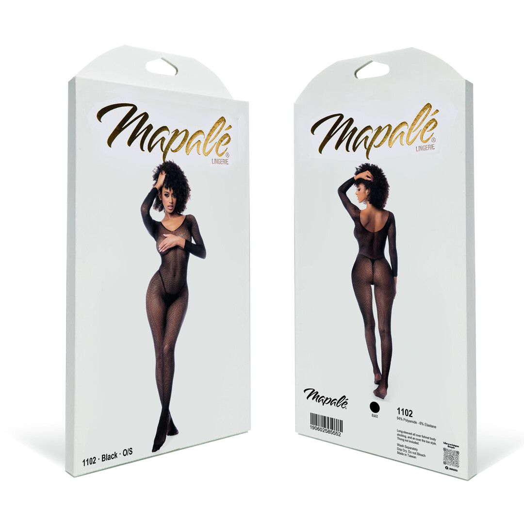 Mapalé Langarmige Visnet Bodystocking - Één maat - Zwart (190602585552)