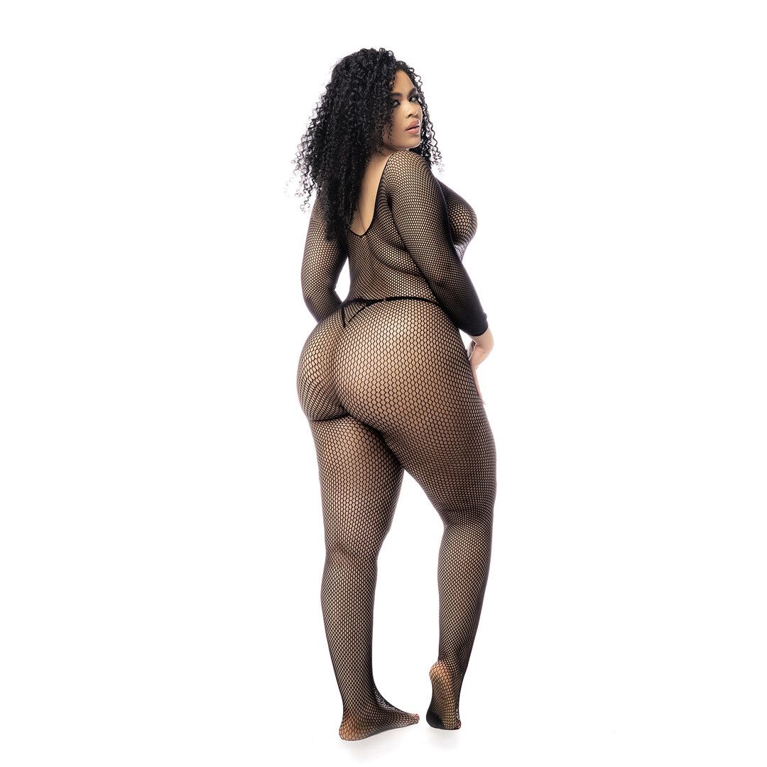 Mapalé Langarmige Visnet Bodystocking - Koning Maat - Zwart (190602585569)