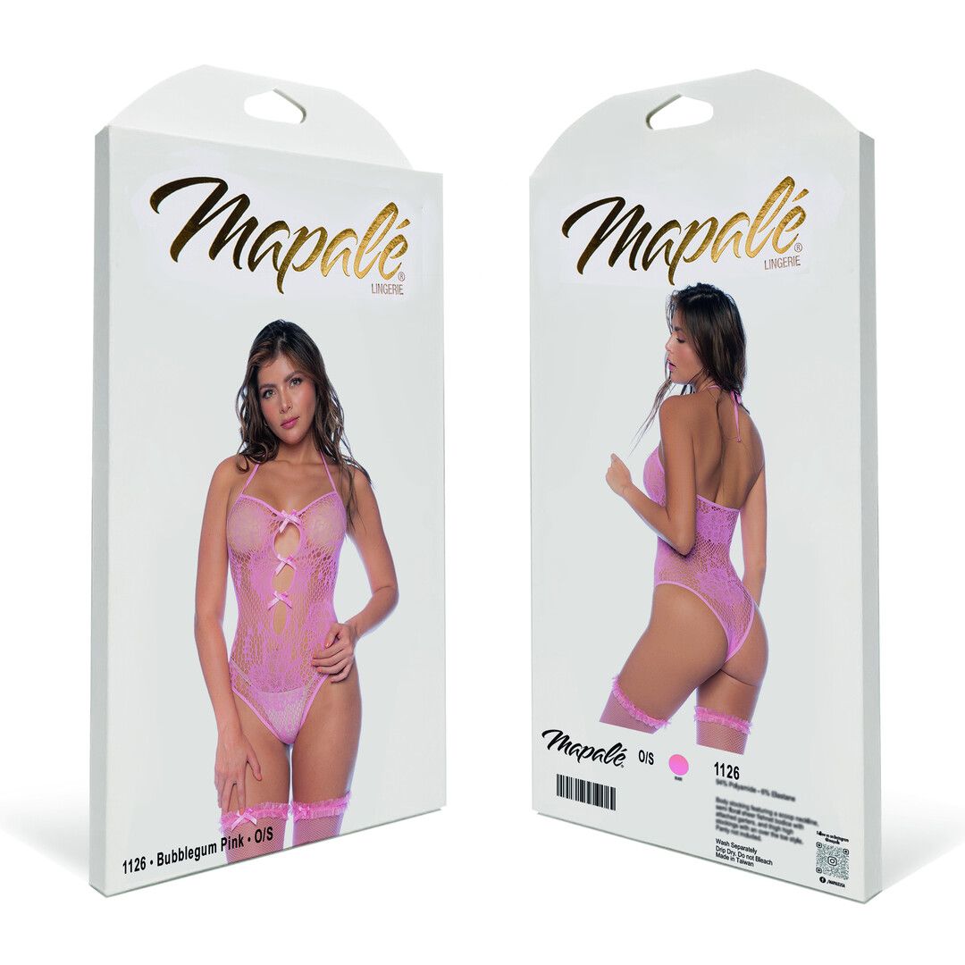 Mapalé Bloemige Visnet Bodysuit Set - Één Maat - Bubbelgum Roze (190602203890)