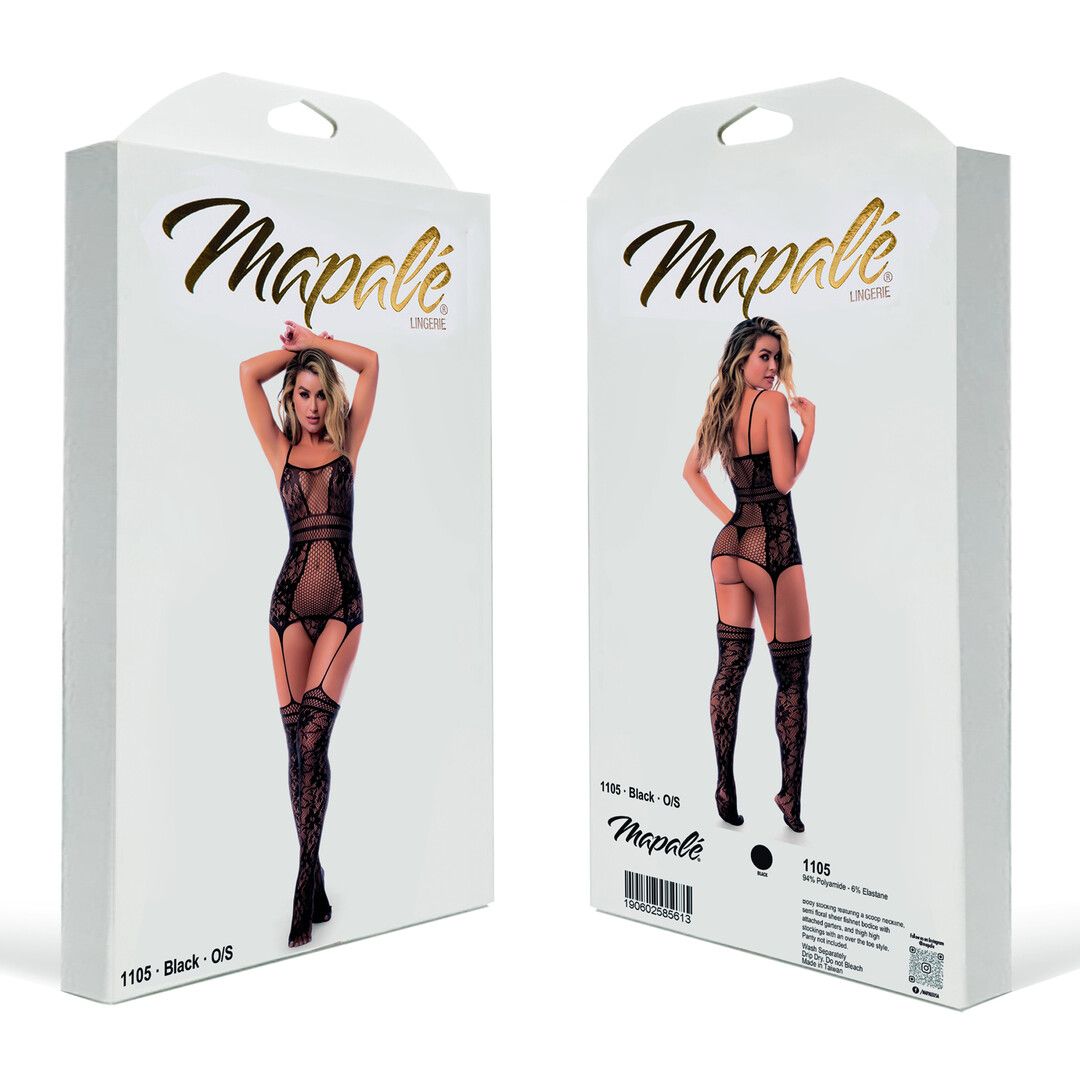 Mapalé Visnet Bodystocking met Halslijnen en Bandjes - One Size - Zwart (190602585613)