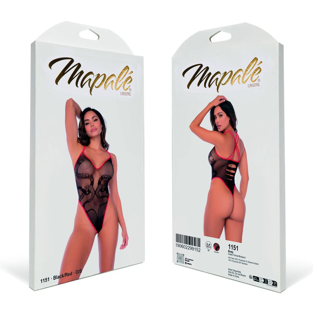 Mapalé Slangen Visnet Bodysuit - Één Maat - Zwart/Rood (190602299152)