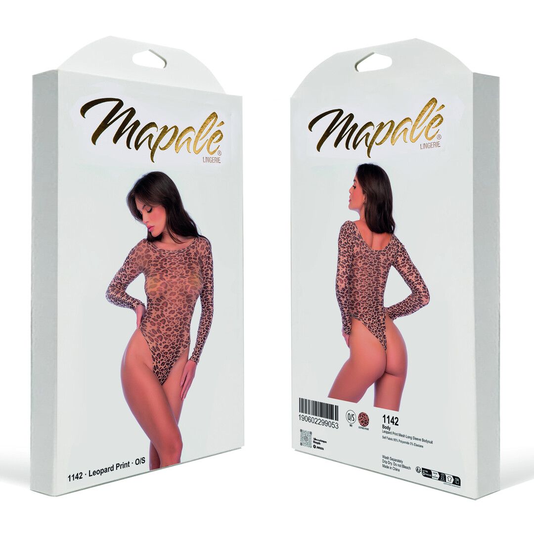 Mapalé Leopardprint Mesh Lange Mouwen Bodysuit - Één Maat - Leopard (190602299053)