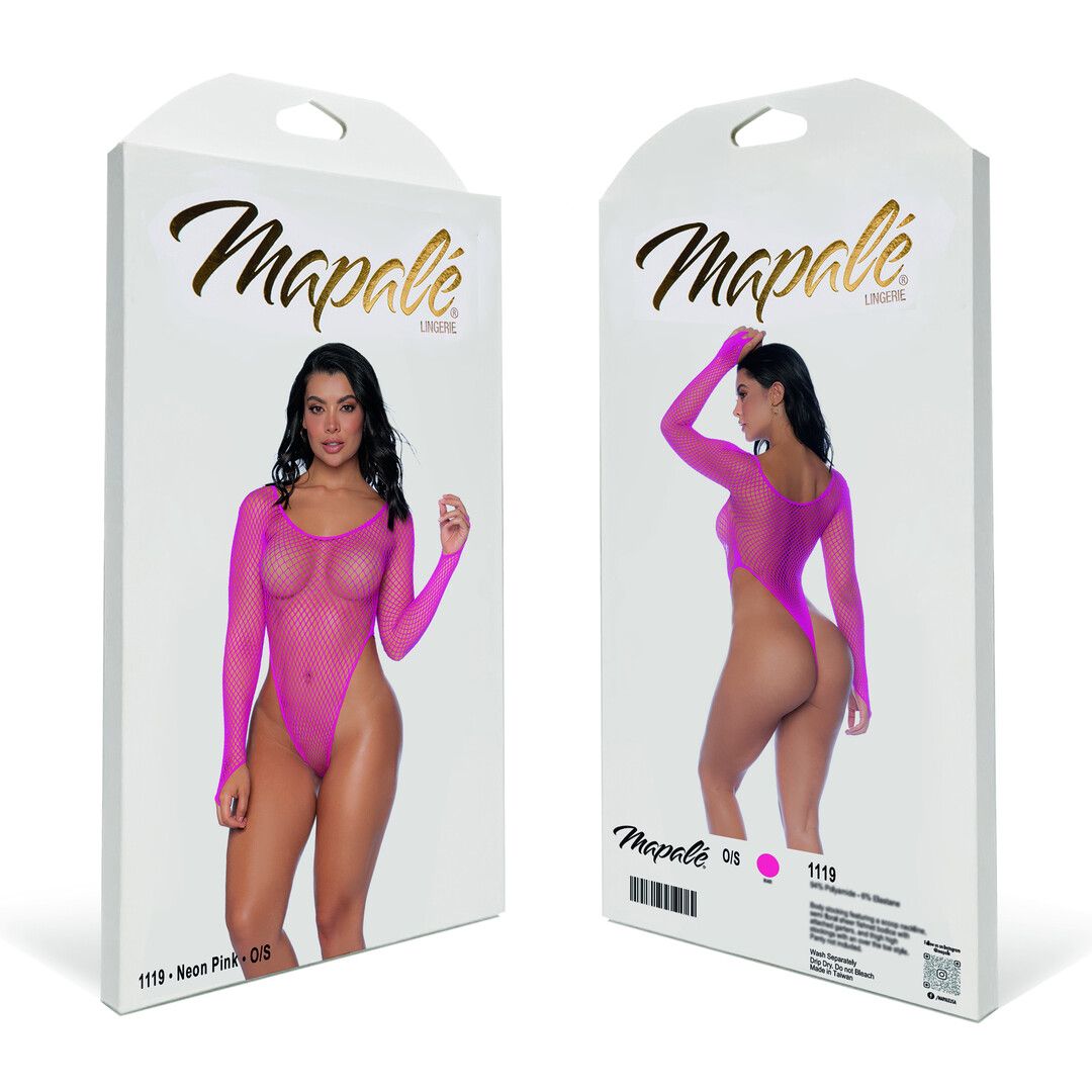 Mapalé Langarm Fishnet Bodysuit - One Size - Roze (190602203708)
