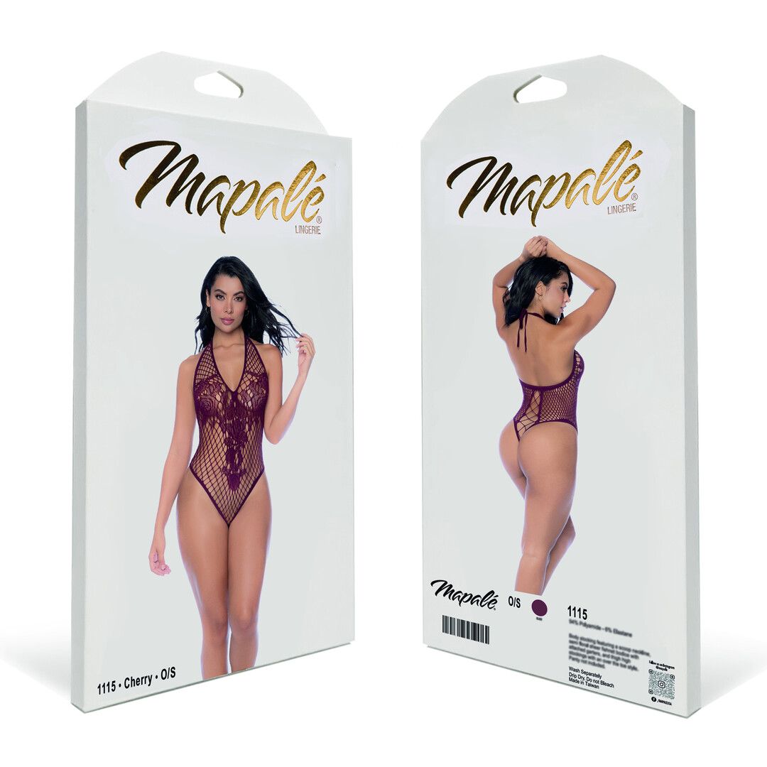 Mapalé Bloemen Fishnet Bodysuit - One Size - Kers (190602203791)