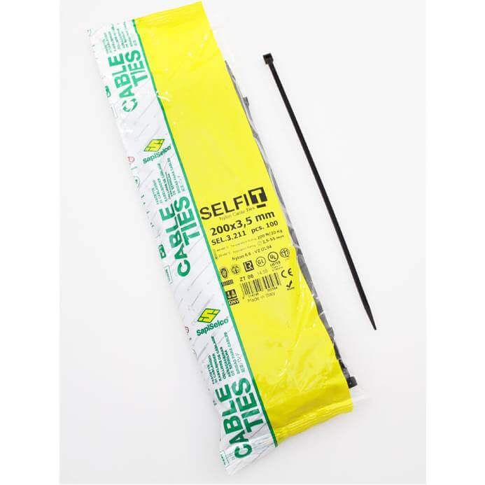 Merkloos zak kabelbinder zw 200mmx3,5mm(100) (8014748300584)